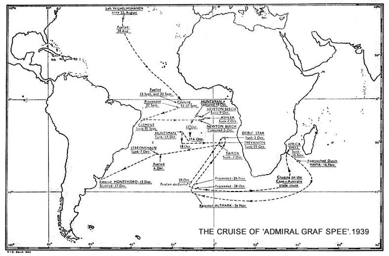 Itinerario del Admiral Graf Spee, 1939