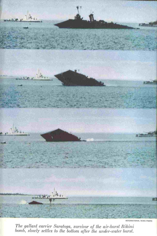 Hundimiento del USS Saratoga durante las pruebas atómicas en el Atolón de Bikini