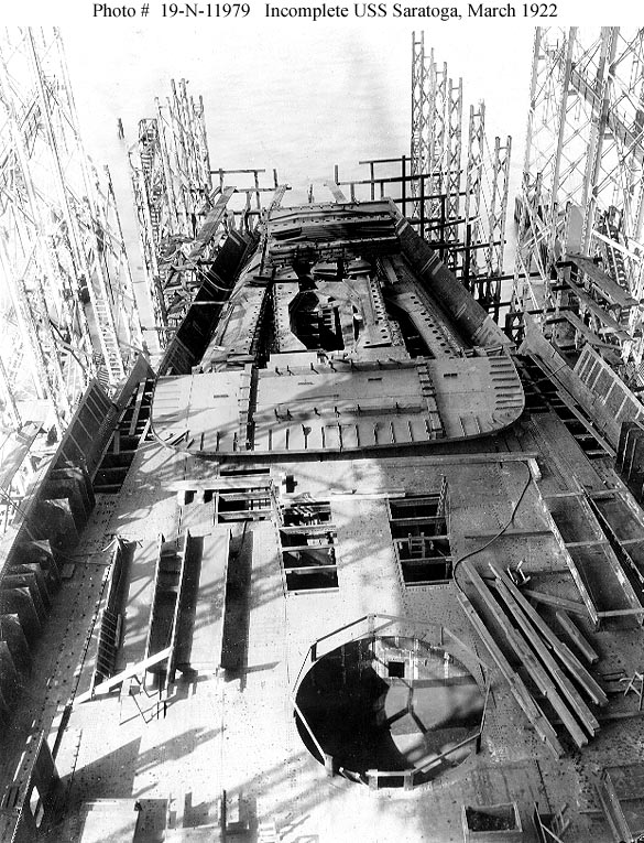 El USS Saratoga durante su construcción
