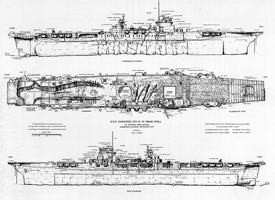 USS Saratoga después de las pruebas atómicas
