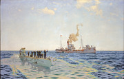 Pintura basada en el momento de que la tripulación del U-111 se rinde y sale a cubierta. National Maritime Museum, Londres Pintura basada en el momento de que la tripulación del U-111 se rinde y sale a cubierta. National Maritime Museum, Londres