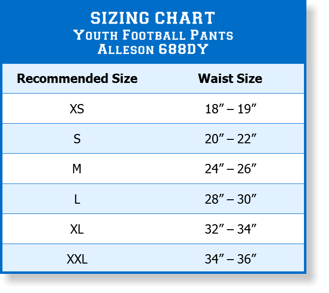 Alleson Athletic Youth Size Chart