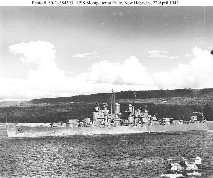 USS Montpelier en Efate, New Hebrides, 22 de abril de 1943