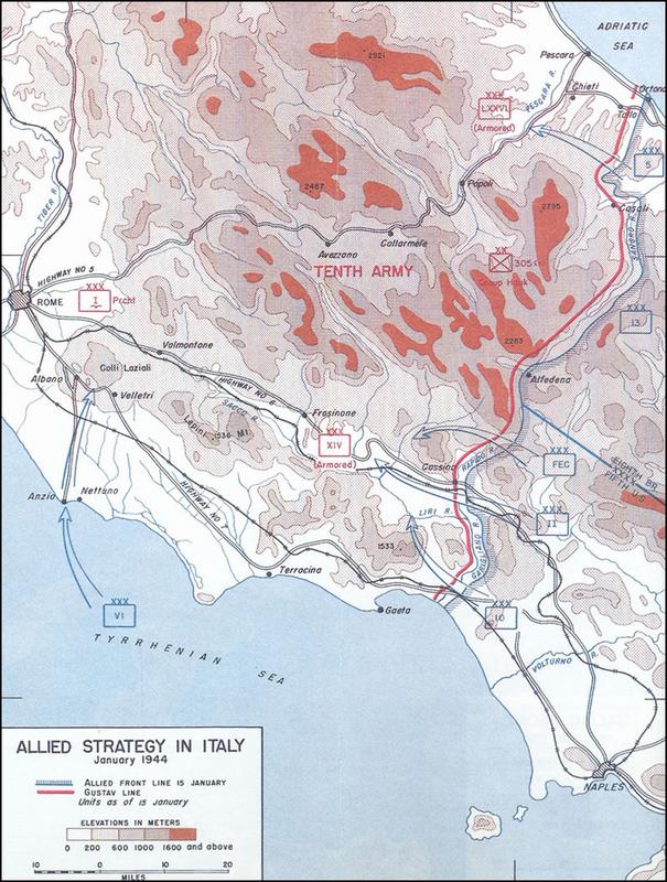 El frente italiano una semana antes del desembarco. 15 de enero de 1944