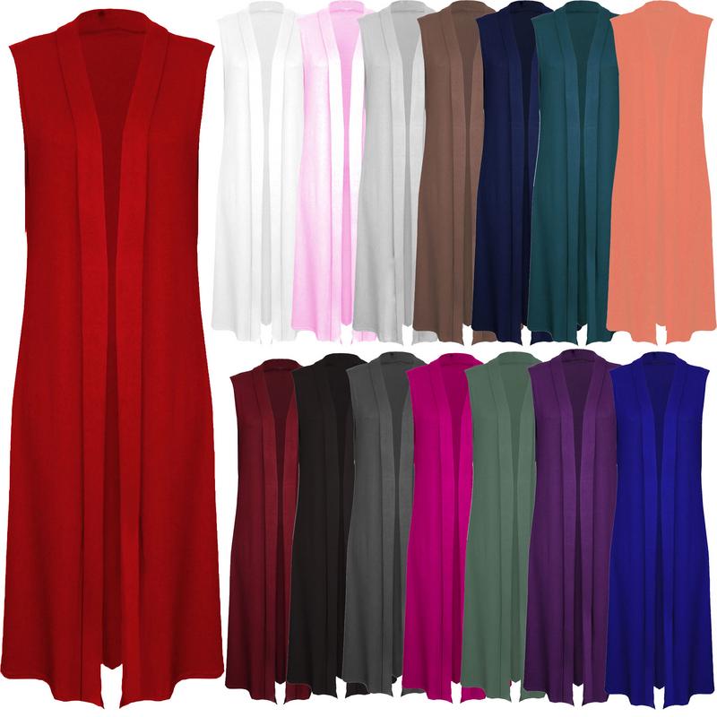 Details About Ladies Sleeveless Maxi Long Length Boyfriend Cardigan Collared Top Long Floaty