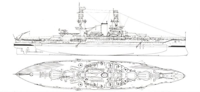 Diagrama del USS Oklahoma realizado en 1941