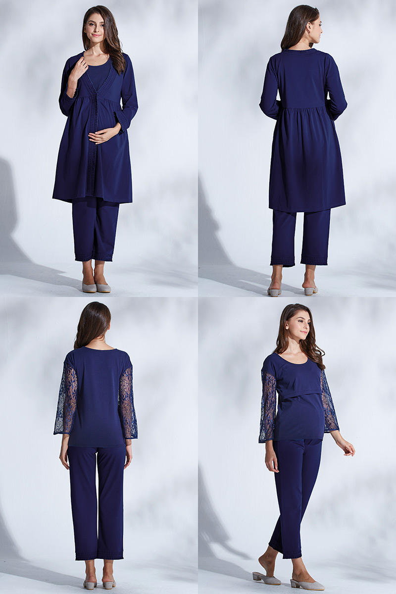 LZJDS Pyjama Maternité Ensemble 3 Pièces Pyjama 95% Coton Haut À Manches  Longues Et Pantalon Long Ajustable Et Sangle d'allaitement Ensemble Pyjama  Grossesse Vêtements De Nuit,Bleu,L : : Mode