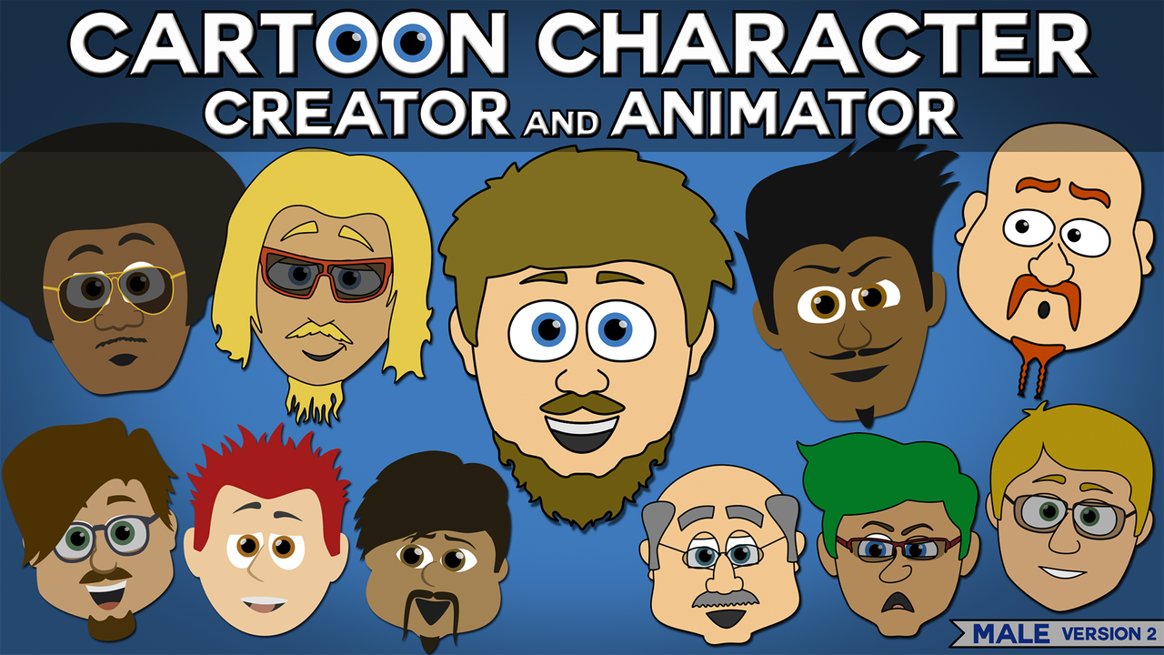 Cartoon Character Creator / Animator (Male Heads) by Fizzrock VideoHive