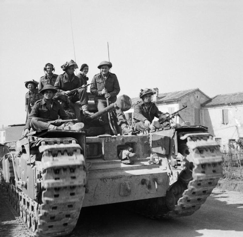 La Compañía A, del 1er Batallón de la Brigada Judía en un tanque Churchill en el sector Mezzano-Alfonsino, el 14 de marzo de 1945