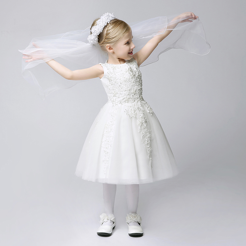 Robe blanche/rose de cérémonie fille-demoiselle d'honneur - PartyLook