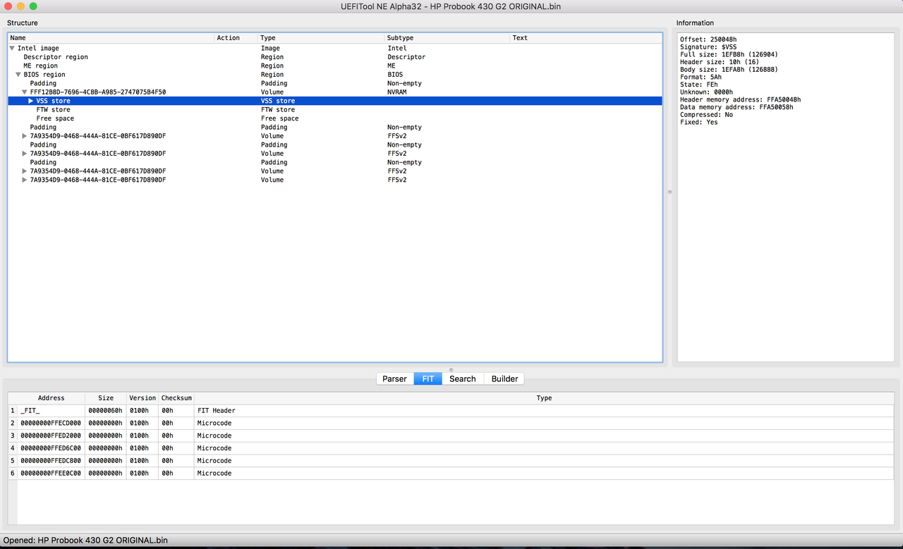 UEFI Tool Example of VSS Store inside BIOS.bin of HP Probook 430 G2 for Admin Password Reset