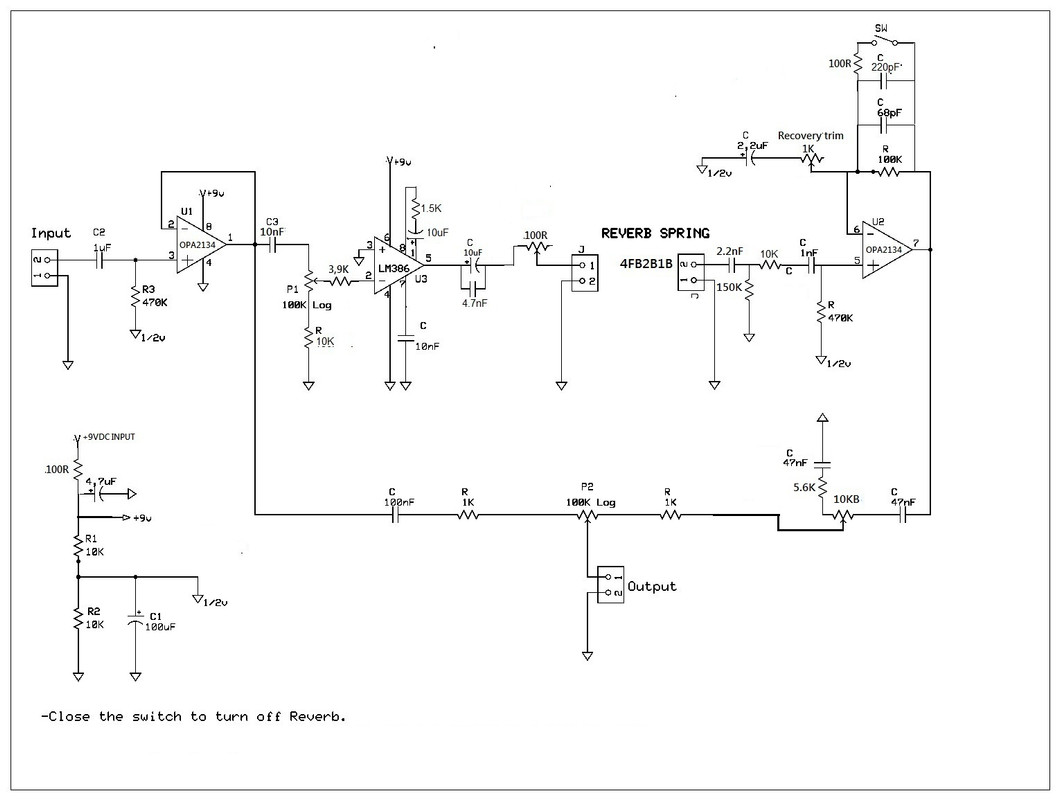 Reverb педаль схема
