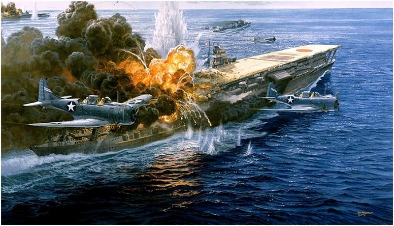 Un SDB Dauntless del USS Enterprise se lanza a por el IJN Akagi, ya dañado