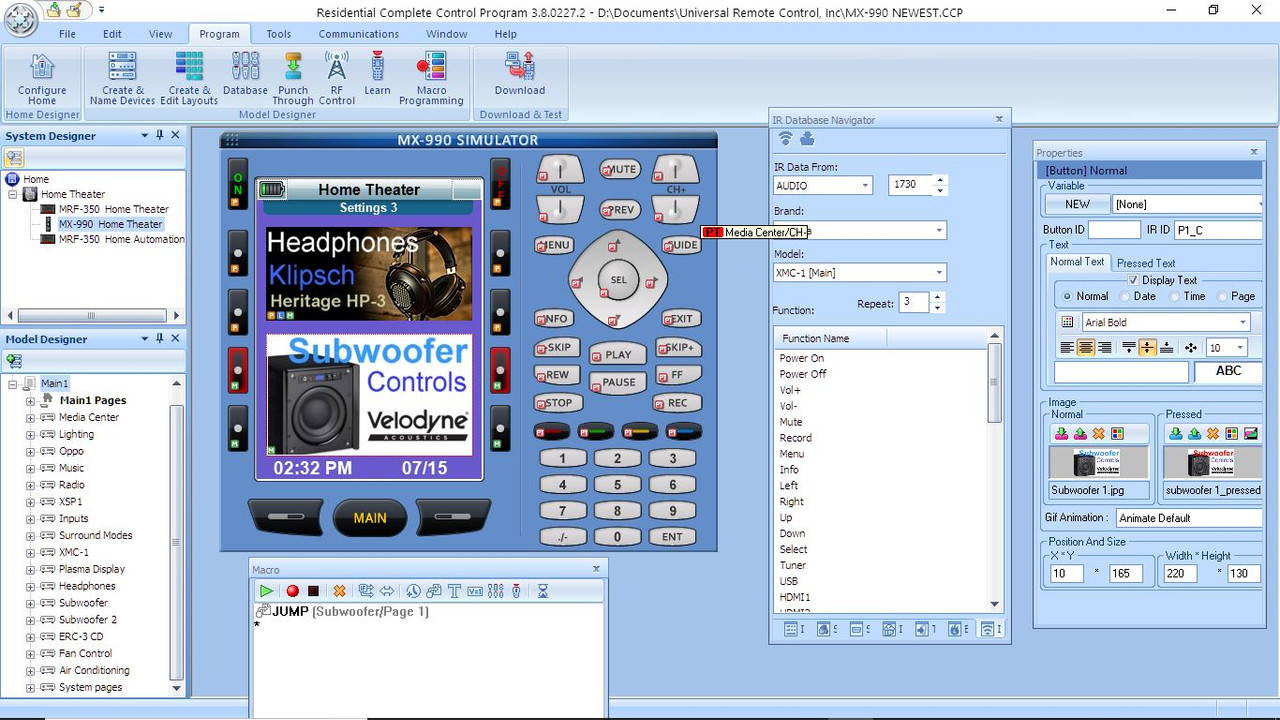 mx 120 urc remote control programing software