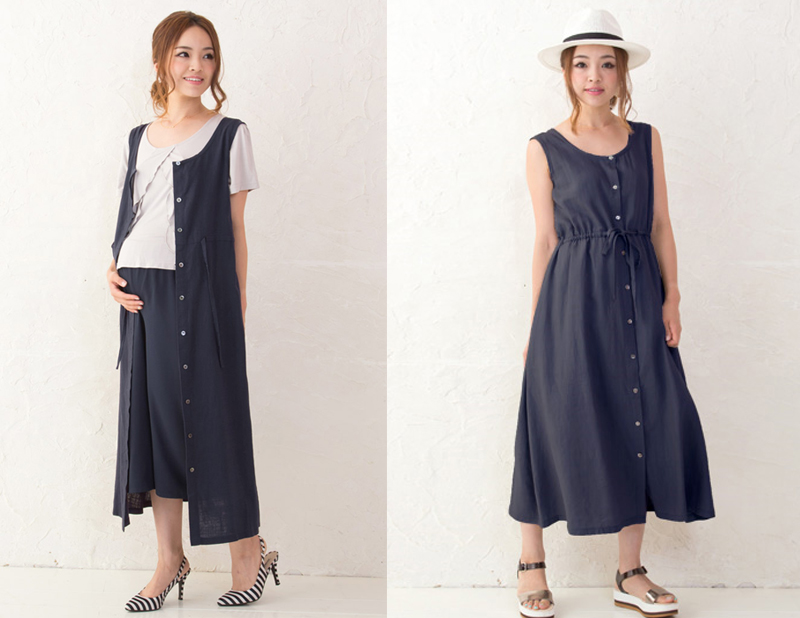 Maternity and nursing linen-cotton blend sleeveless maxi dress set