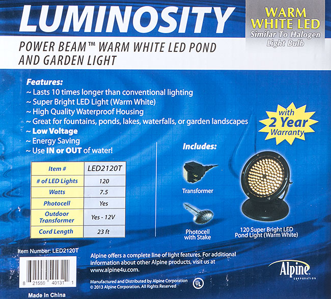 Alpine 2120t Luminosity 120 Warm White Led Light W Photocell Pond Alpine 2120t Luminosity 120 Warm White