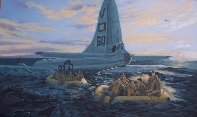 La tripulación de un B-29 naufragado, espera la salvación en el vasto Océano Pacífico
