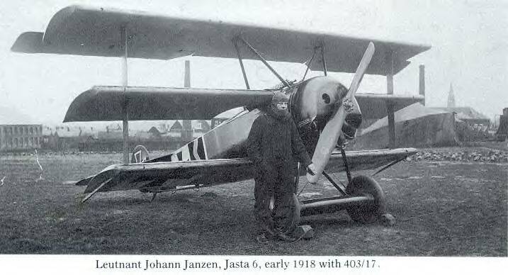 Teniente Johann Janzen, a principios de 1918 con el Fokker Dr.I 403 17