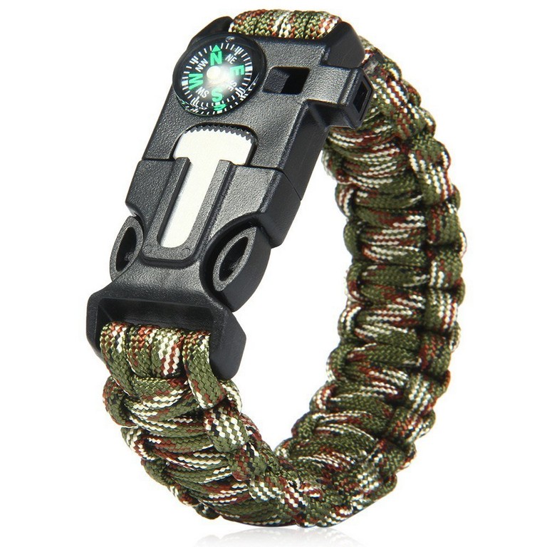 Survival Outdoor ParacordArmband mit Feuerstein Feuer starter Pfeife und Kompass