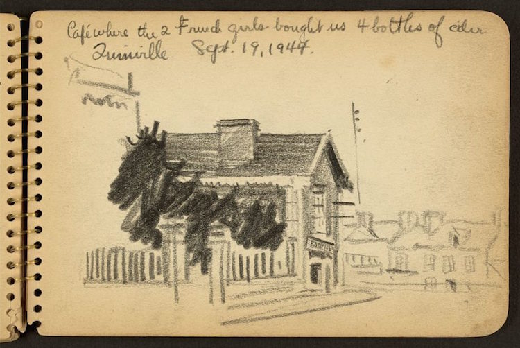 Café donde 2 chicas francesas nos vendieron 4 botellas de sidra, Quinéville. 19 de septiembre de 1944