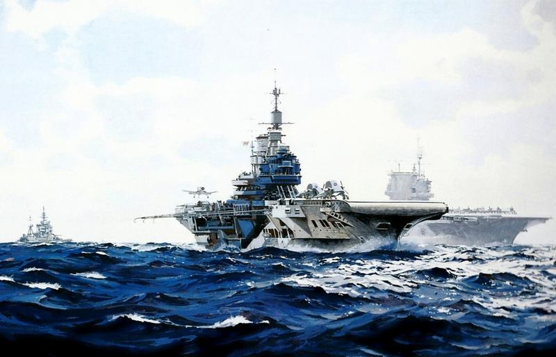 El USS Saratoga, junto al HMS Illustrious en el Océano Índico. 1944-1945