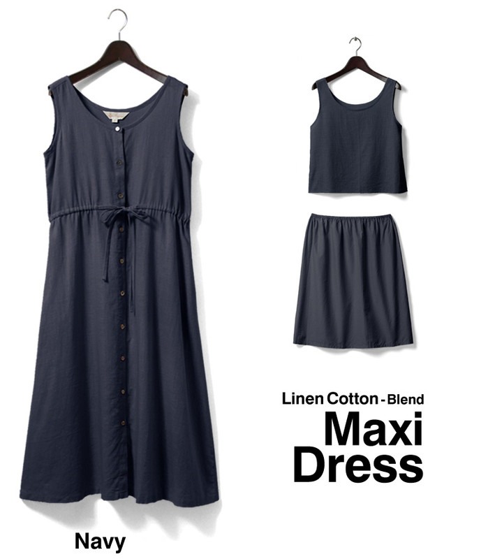 Maternity and nursing linen-cotton blend sleeveless maxi dress set