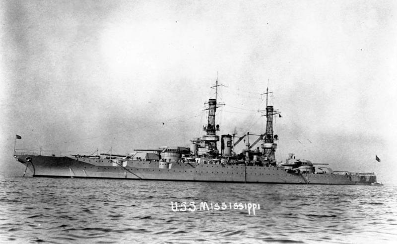 El USS Mississippi BB-41 en 1918